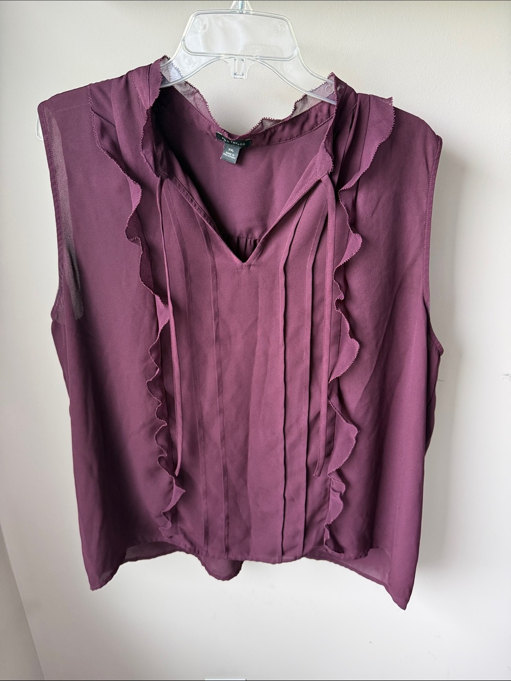 Sleeveless Ruffle Pintuck Blouse - Plum